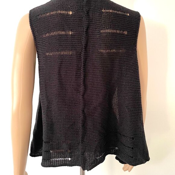 Sandra Miller Crochet Vest Sweater Womens S Black Knit Sleeveless Grandma Boho - Picture 4 of 5